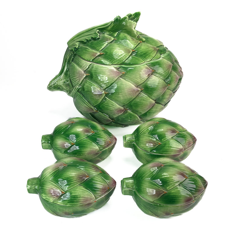 Vintage Artichoke Soup Tureen and Bowls Set
