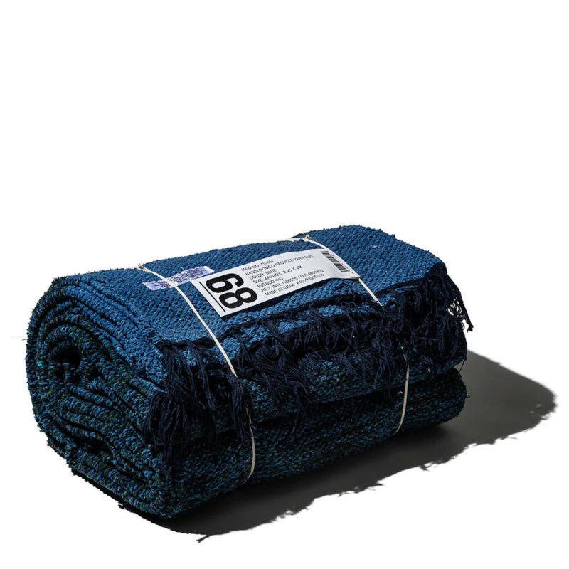 Hand-loomed Recycled Yarn Rug - Blue