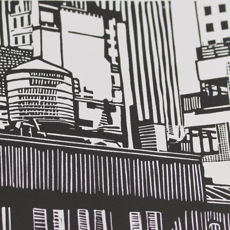 W 54th St. - Black - Limited Edition Linocut Print