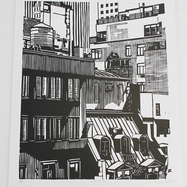 W 54th St. - Black - Limited Edition Linocut Print