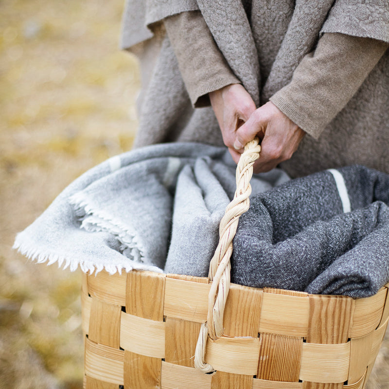 Merino Blanket - Dark Grey with Stripe