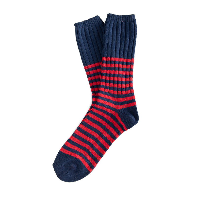 Recycled Cotton Socks - Navy with Red Stripes